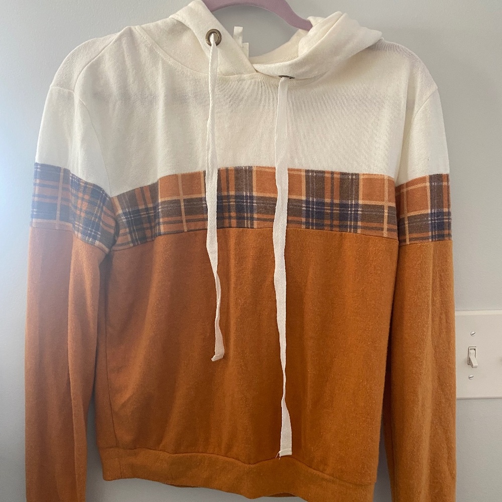 brown and tan plaid hoodie